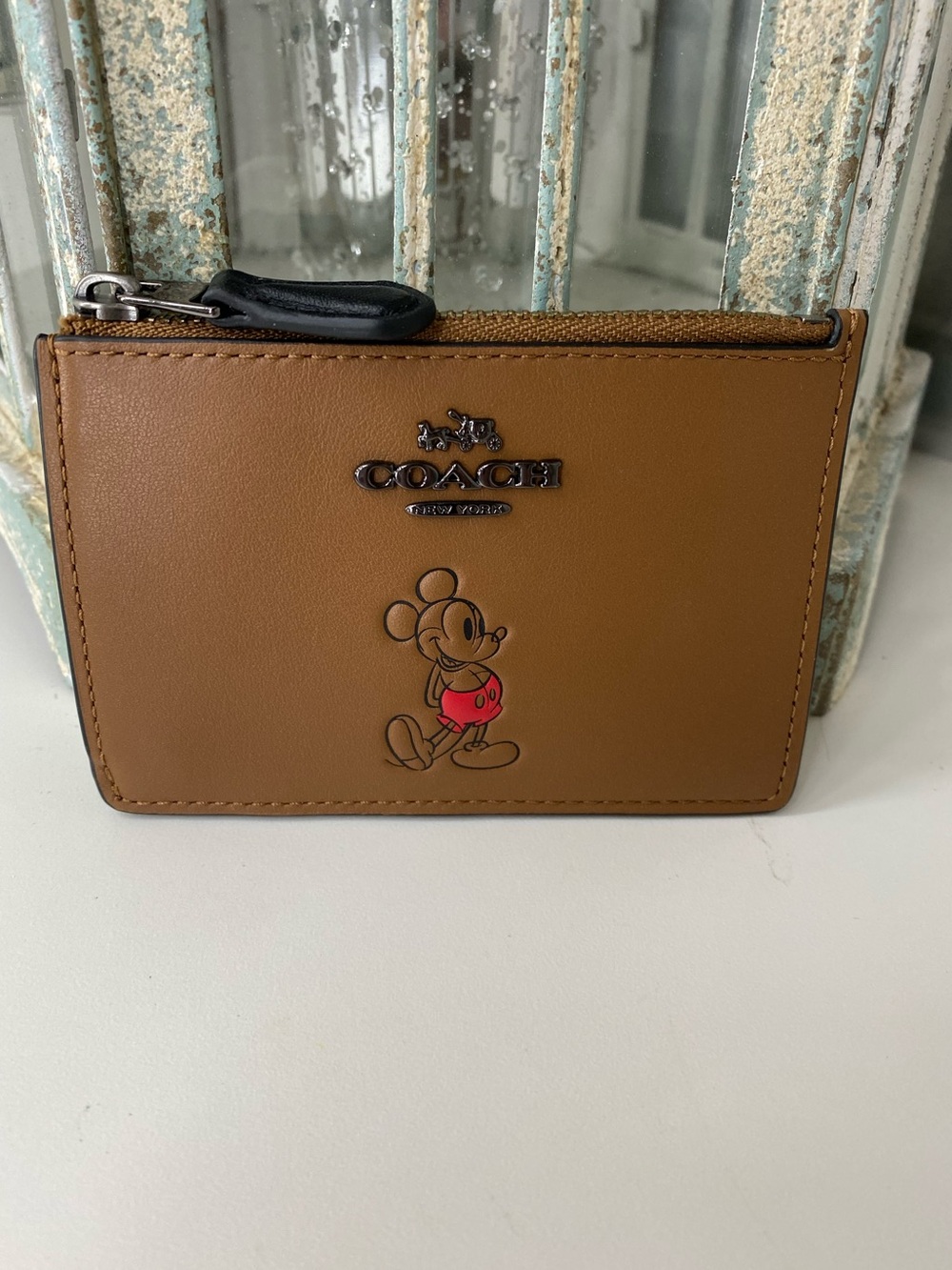 Coach x Disney Brown Mickey Zip Card Case